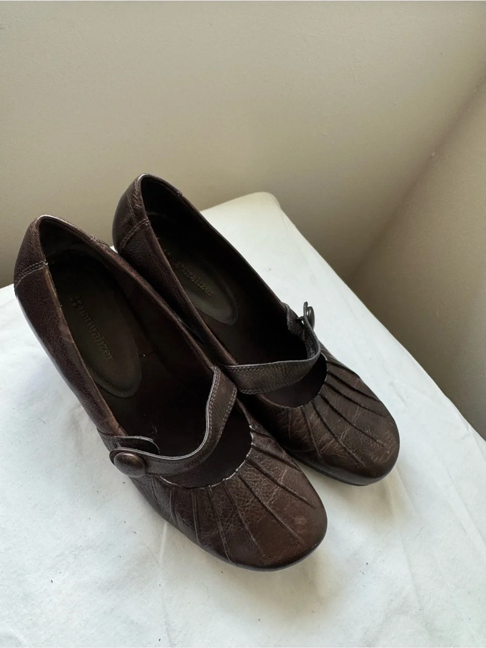 Y2K Naturalizer Brown Leather Mary Jane Wedge Heels Vintage Shoes Size 9.5